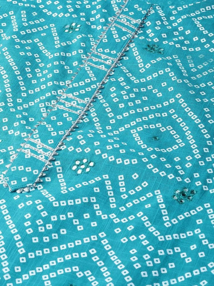 Anubhutee Turquoise Blue & White Bandhani Print Kurta with Palazzos - Distacart