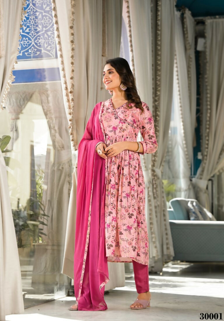Designer Stylish Light Pink Rubi Silk Stitched Suit With Dupatta - Kiyara - Distacart