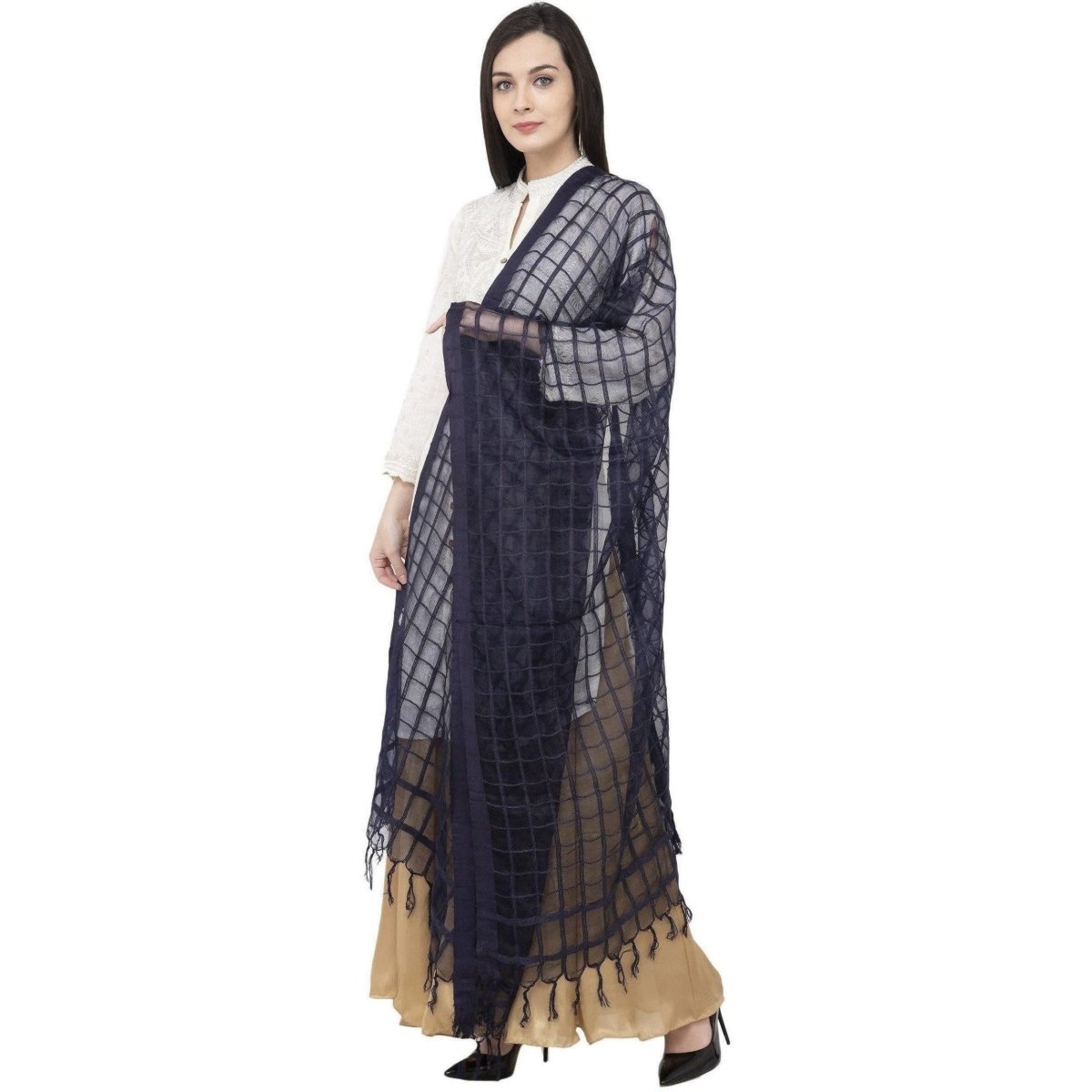A R SILK Cotton Square Regular Dupatta Dark Gray Color Dupatta or Chunni