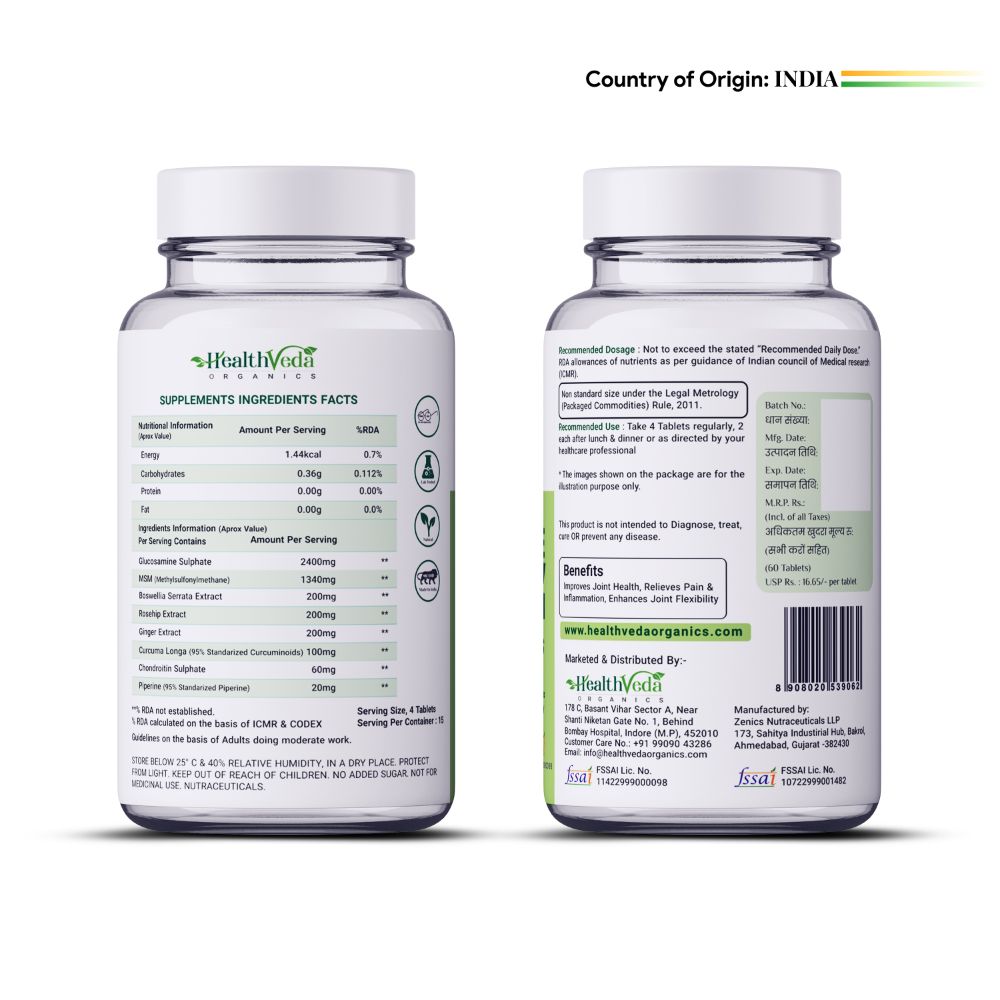 Health Veda Organics Plant Based Glucosamine Chondroitin & MSM Tablets - Distacart