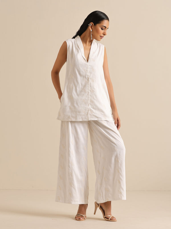 trueBrowns White Pineapple Sleeveless Jacket Pant Set - Distacart