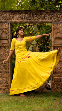 Thumbnail for Pomcha Jaipur Gaurangi Ira Yellow Embroidery Lehenga Set