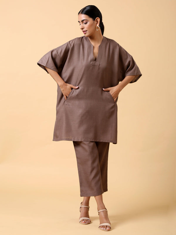 trueBrowns Cotton Linen Burnt Brown Boxy Fit Co-Ord Set - Distacart