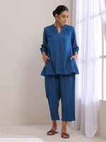 Thumbnail for trueBrowns Classic Blue Dobby Pleated Co-Ord Set - Distacart