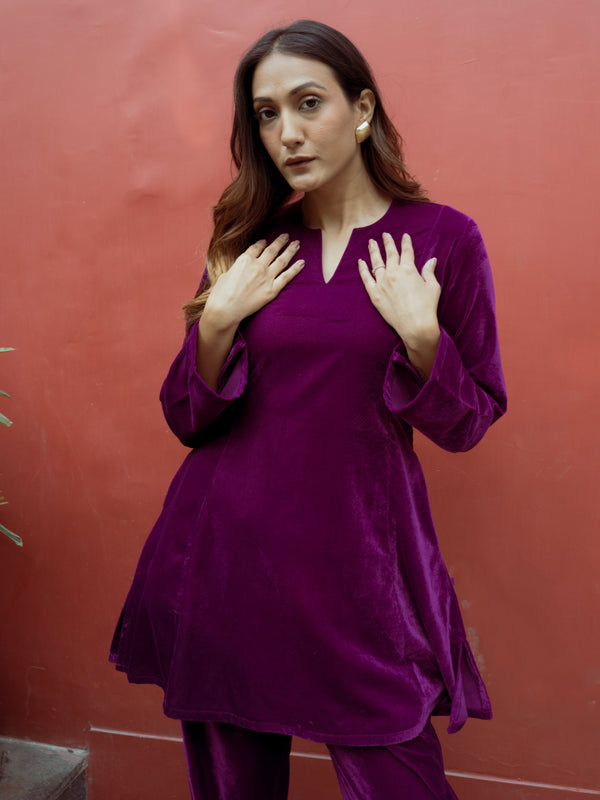 trueBrowns Wine Solid Velvet Co-Ord Set - Distacart
