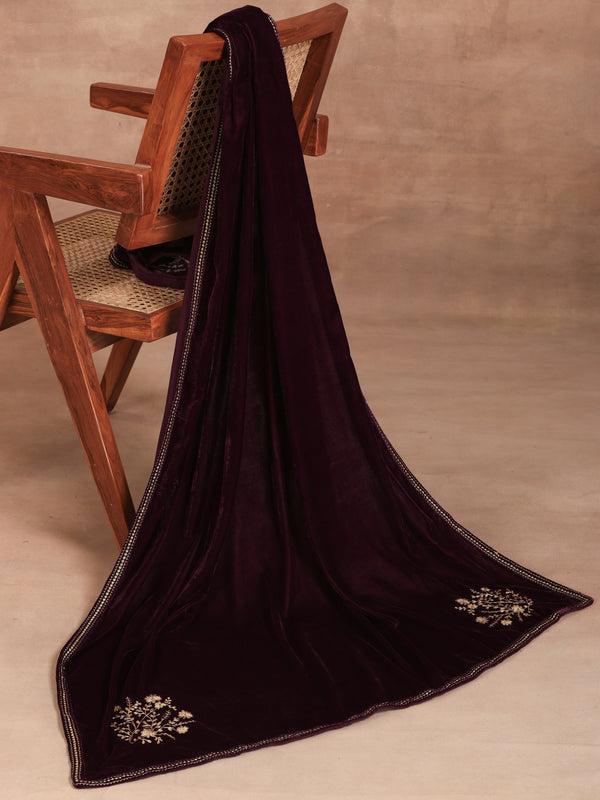 trueBrowns Wine Velvet Embroidered Shawl - Distacart