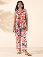 Thumbnail for trueBrowns Carrot Cotton Ikat Flared Co-ord Set - Distacart