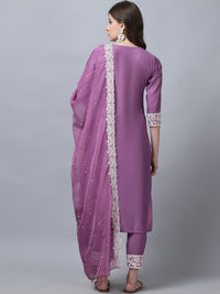 Thumbnail for Indian Fashion Women Pink Embroidery silk Kurta, Pant And Dupatta Set