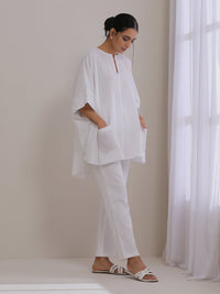 Thumbnail for trueBrowns White Dobby Boxy Fit High Low Co-Ord Set - Distacart