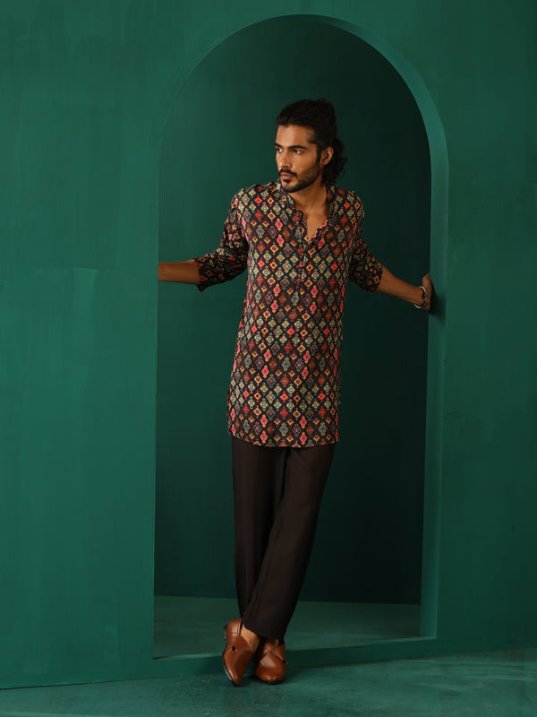 trueBrowns Men's Black Ikat Muslin Silk Printed Co-ord Set - Distacart