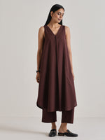 Thumbnail for trueBrowns Cola Brown Sleeveless Flared Kurta Pant Set - Distacart