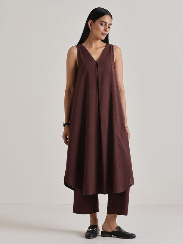 trueBrowns Cola Brown Sleeveless Flared Kurta Pant Set - Distacart