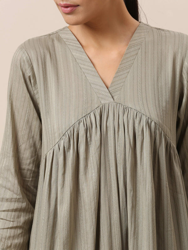 trueBrowns Cotton Olive Green Flared Slit Kurta Pant Set - Distacart