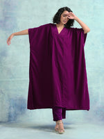 Thumbnail for trueBrowns Wine Velvet Kaftan Kurta - Distacart