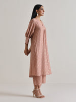 Thumbnail for trueBrowns Beige Foil Puff Sleeve Kurta Set - Distacart