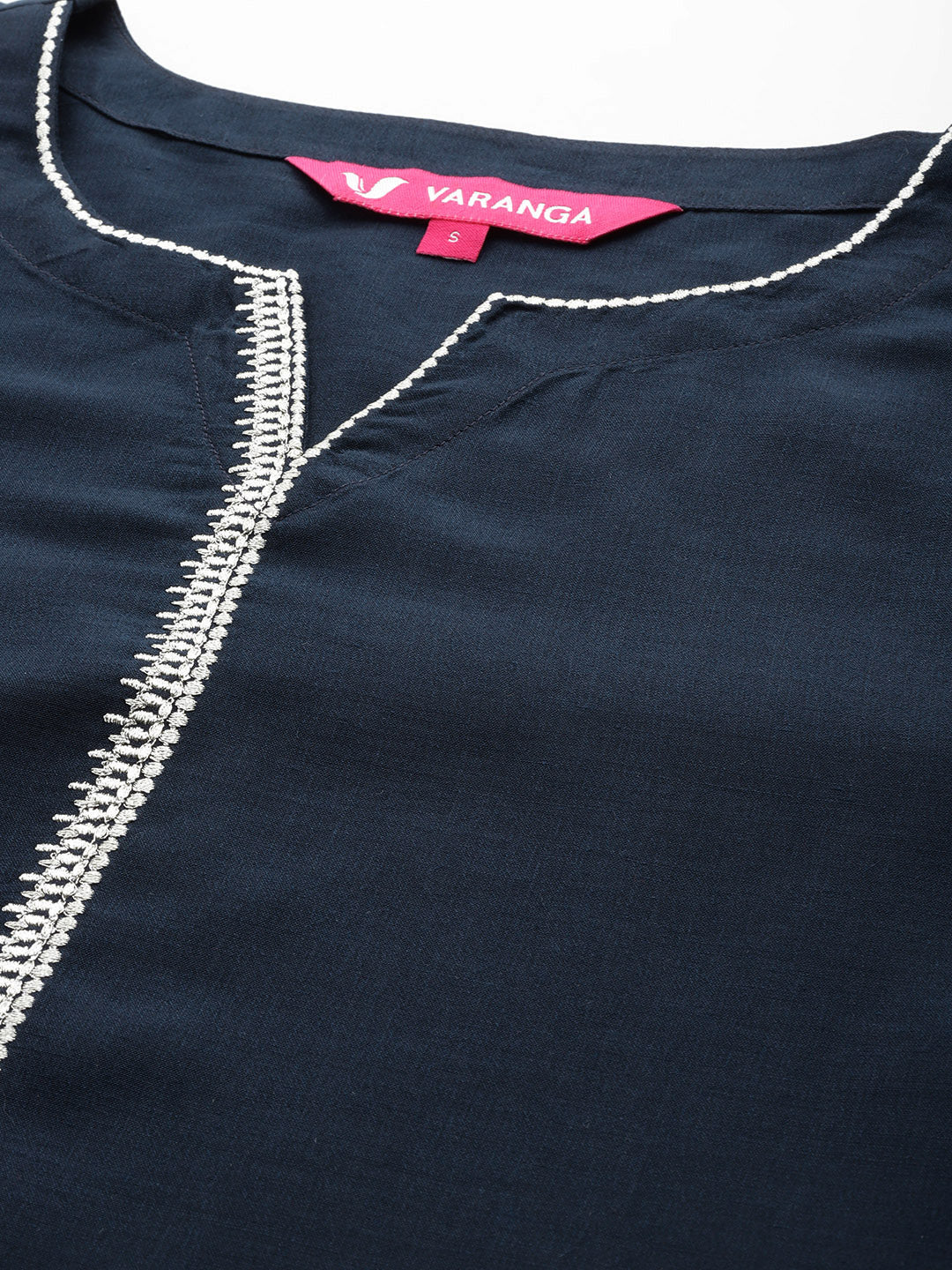 Varanga Women Navy Blue Embroidered Straight Kurta Paired With Tonal Bottom And Dotted Dupatta With Four Sided Fringes - Distacart