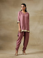 Thumbnail for trueBrowns Dark Mauve Bandhani Printed Silk Loose Kurta Dhoti Pant Set - Distacart