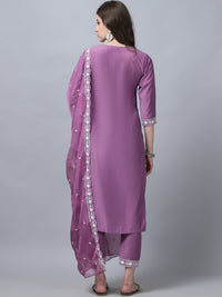 Thumbnail for Indian Fashion Women Pink Embroidery silk Kurta, Pant And Dupatta Set