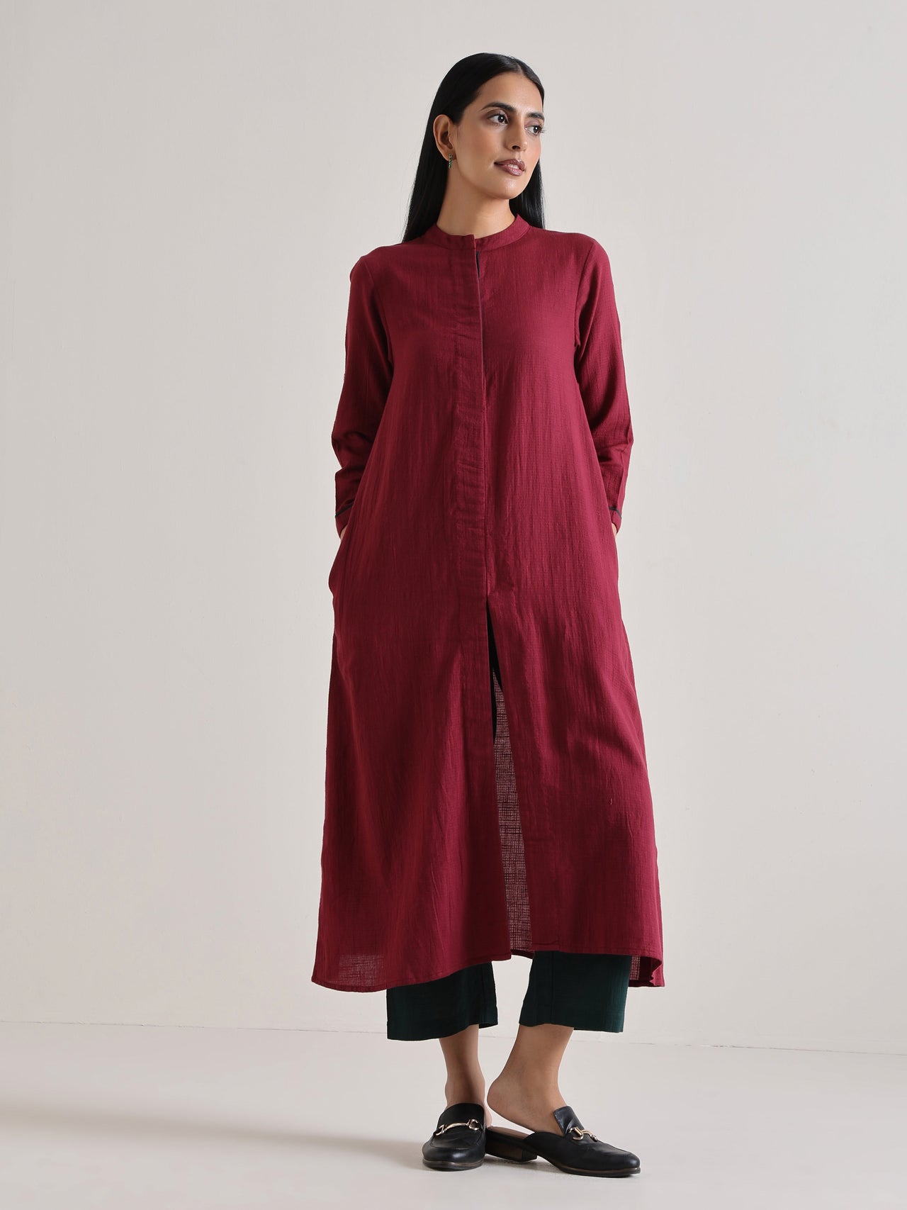 trueBrowns Maroon Placket Kurta Pant Set - Distacart