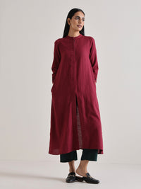 Thumbnail for trueBrowns Maroon Placket Kurta Pant Set - Distacart