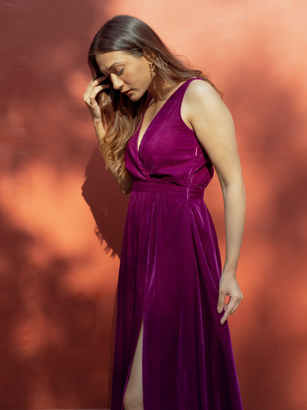 trueBrowns Wine Velvet Sleeveless Dress - Distacart