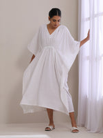 Thumbnail for trueBrowns White Dobby Kaftan Dress - Distacart