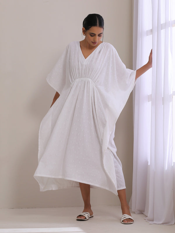 trueBrowns White Dobby Kaftan Dress - Distacart