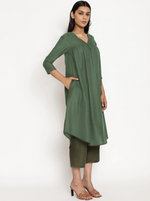 Thumbnail for trueBrowns Cotton Linen Light Green Gathered Kurta Pant Set - Distacart