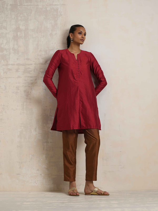 trueBrowns Red Silk Kurta Co-ord Set - Distacart