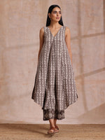 Thumbnail for trueBrowns Clay Dabu Buta Print Cotton Sleeveless Flared Kurta Pant Set - Distacart