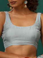 Thumbnail for trueBrowns Powder Blue Muslin Silk Scoop Neck Sleeveless Blouse - Distacart