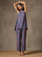 Thumbnail for trueBrowns Blue Pink Printed Silk Co-Ord Set - Distacart