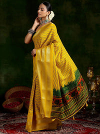 Thumbnail for Libas Mustard Printed Silk Blend Saree With Unstitched Blouse Piece