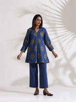 Thumbnail for trueBrowns Blue Cotton Print Top & Pants Co-ord Set - Distacart