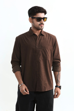 Thumbnail for Xkind Men's Mocha Brown Fine Corduroy Regular Fit Shirt