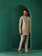 Thumbnail for trueBrowns Men's Grey Silk Co-ord Set Yoke Detail - Distacart