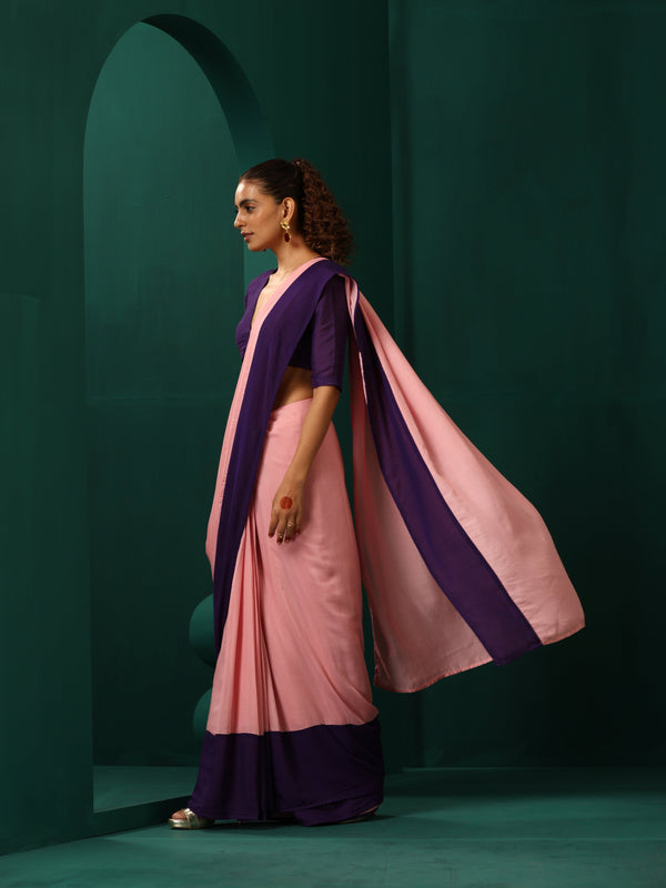 trueBrowns Pink Purple Muslin Silk Ready to Wear Saree - Distacart