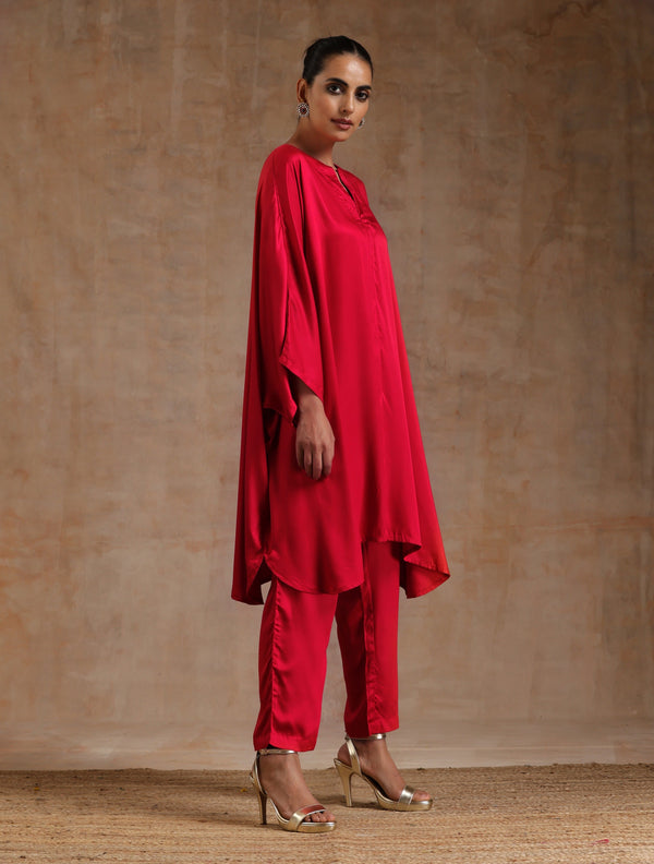 trueBrowns Red Modal Satin Oversized Round Co-Ord Set - Distacart