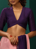 Thumbnail for trueBrowns Purple Muslin Silk Deep V-Neck Blouse - Distacart
