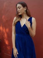 Thumbnail for trueBrowns Blue Velvet Sleeveless Dress - Distacart