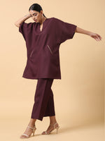 Thumbnail for trueBrowns Cotton Linen Purple Boxy Fit Co-Ord Set - Distacart