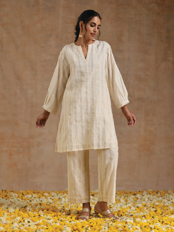 trueBrowns Ivory Gold Cotton Relaxed Co-Ord Set - Distacart