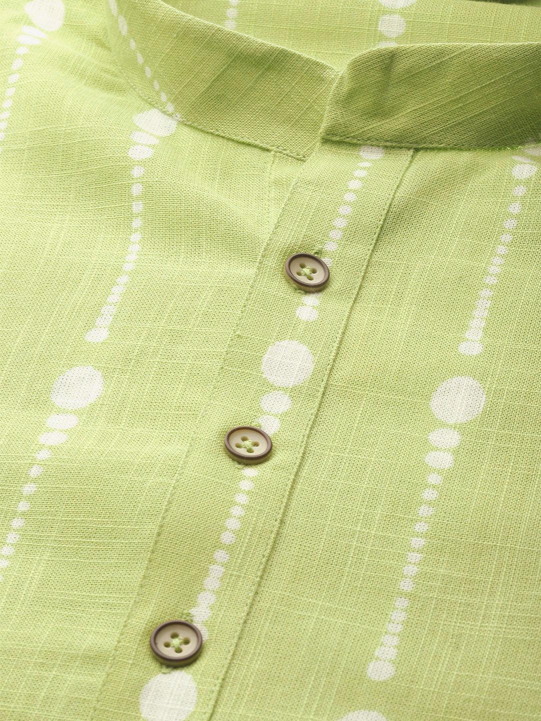 Fabmade Lime Green And White Printed Straight Kurta Pyjama - Distacart