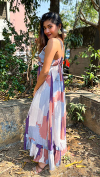 Thumbnail for Noroke Pure Muslin Abstract Long Ruffled Tiered Dress - Printed