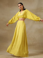 Thumbnail for trueBrowns Lime Green Bandhani Printed Silk Top Skirt Set - Distacart