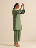 Thumbnail for trueBrowns Olive Green Slub Relaxed Placket Co-Ord Set - Distacart