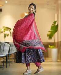 Thumbnail for Indian Fashion Women's Viscose Blue Anarkali Kurta And Pant Set With Dupatta