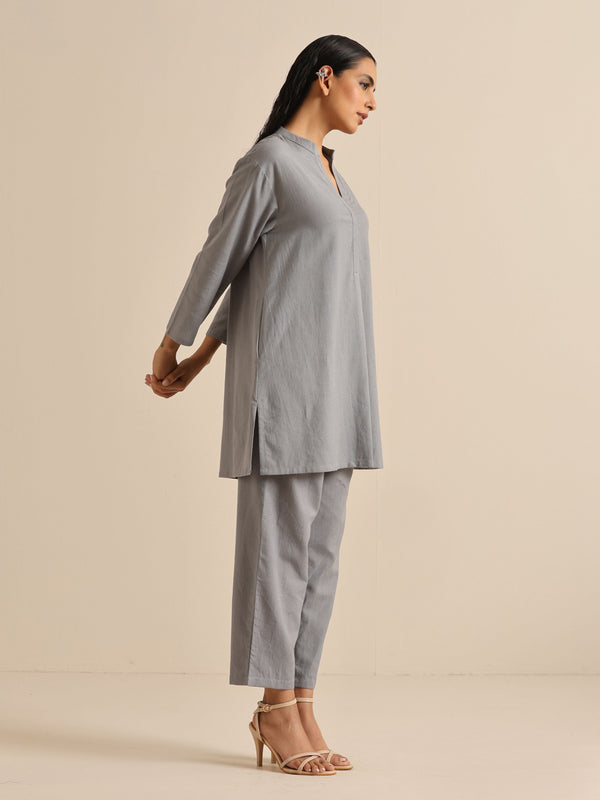 trueBrowns Steel Blue Khadi Relaxed Co-Ord Set - Distacart