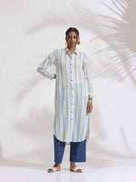 Thumbnail for trueBrowns White Cotton Multi Stripe Shirt Kurta Set - Distacart