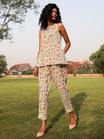 Thumbnail for trueBrowns White Cotton Block Print Sleeveless Co-Ord set - Distacart